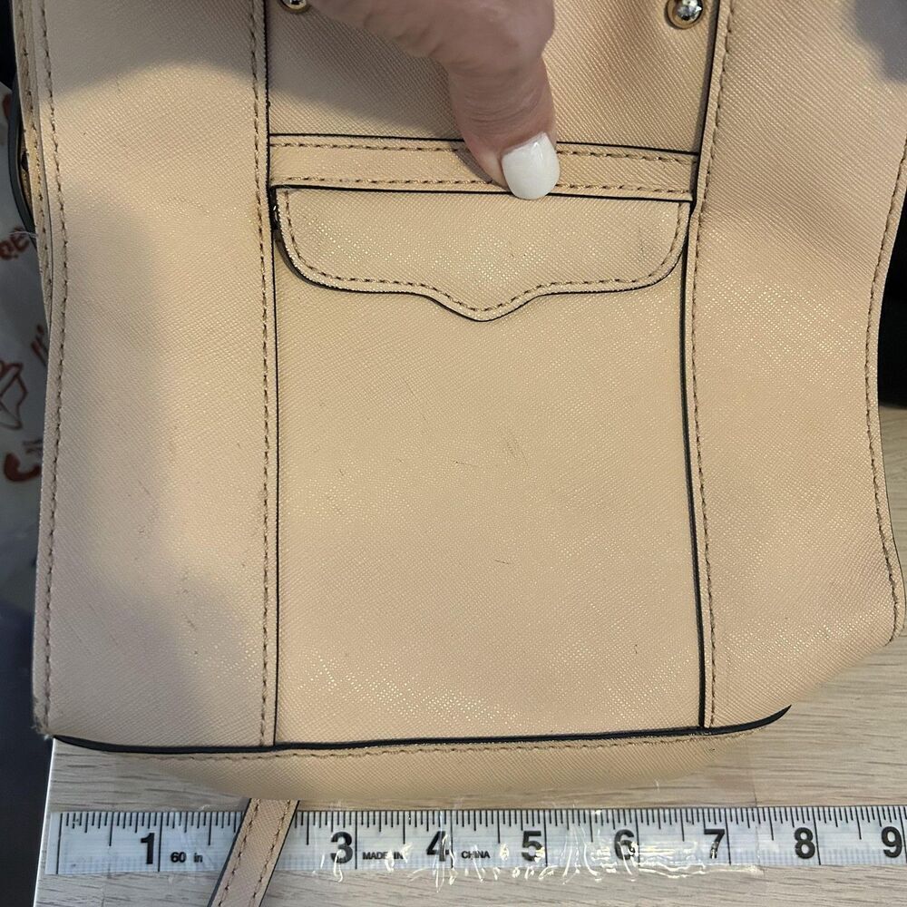 Rebecca Minkoff Mini Tote Bag Womens Beige Crossbody Structured Leather Purse - Picture 13 of 14